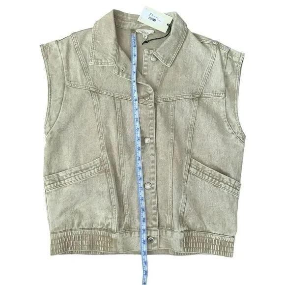 NWT Elan Joy Vest Tan Wash Button Down Denim with Pockets Sz Med - Picture 12 of 14